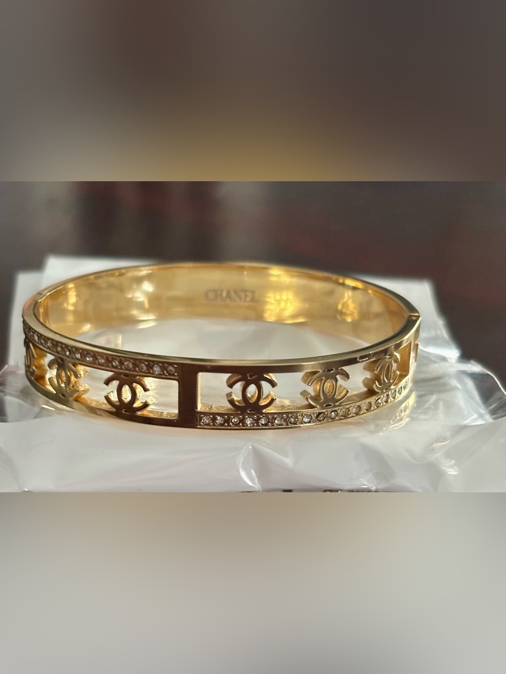 Brand New !  Gold-tone CC Cutout Crystal Bangle Bracelet